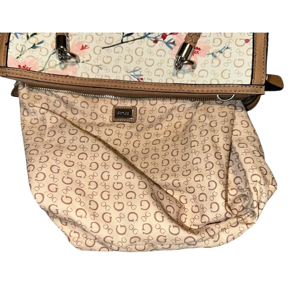 Guess Floral Logo Tote Bag in White, Tan, Pink, Blue - Picture 12 of 13